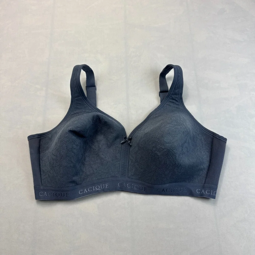 Cacique Bra Womens 44DD Blue Lace Wireless Comfort Support Adjustable Straps